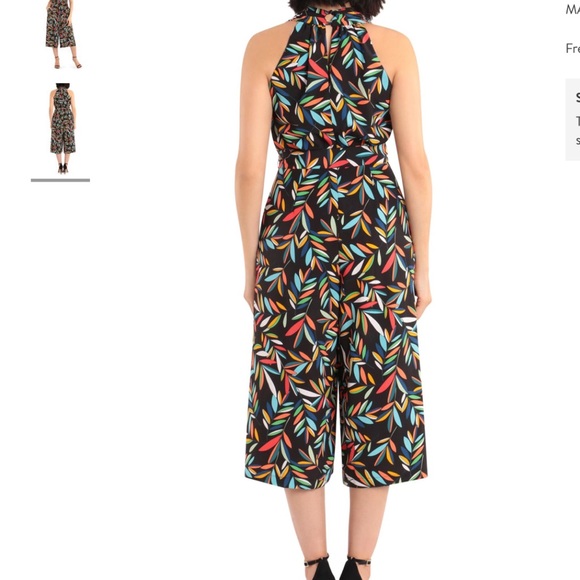 Maggy London Leaf Print V Neck Cropped Jumpsuit 2 - Picture 3 of 9